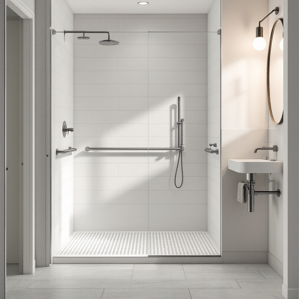 Barrierefreie Wohnung im Alter umbauen Kosten – bodengleiche Dusche mit Haltegriffen